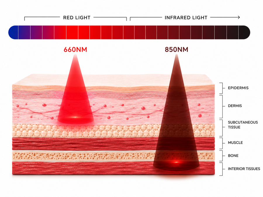 Illustration comparing red and near-infrared light wavelengths